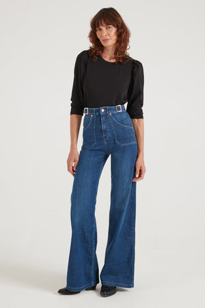 Minnie The Full Length Wide Leg Flared Jeans | Mid Wash
