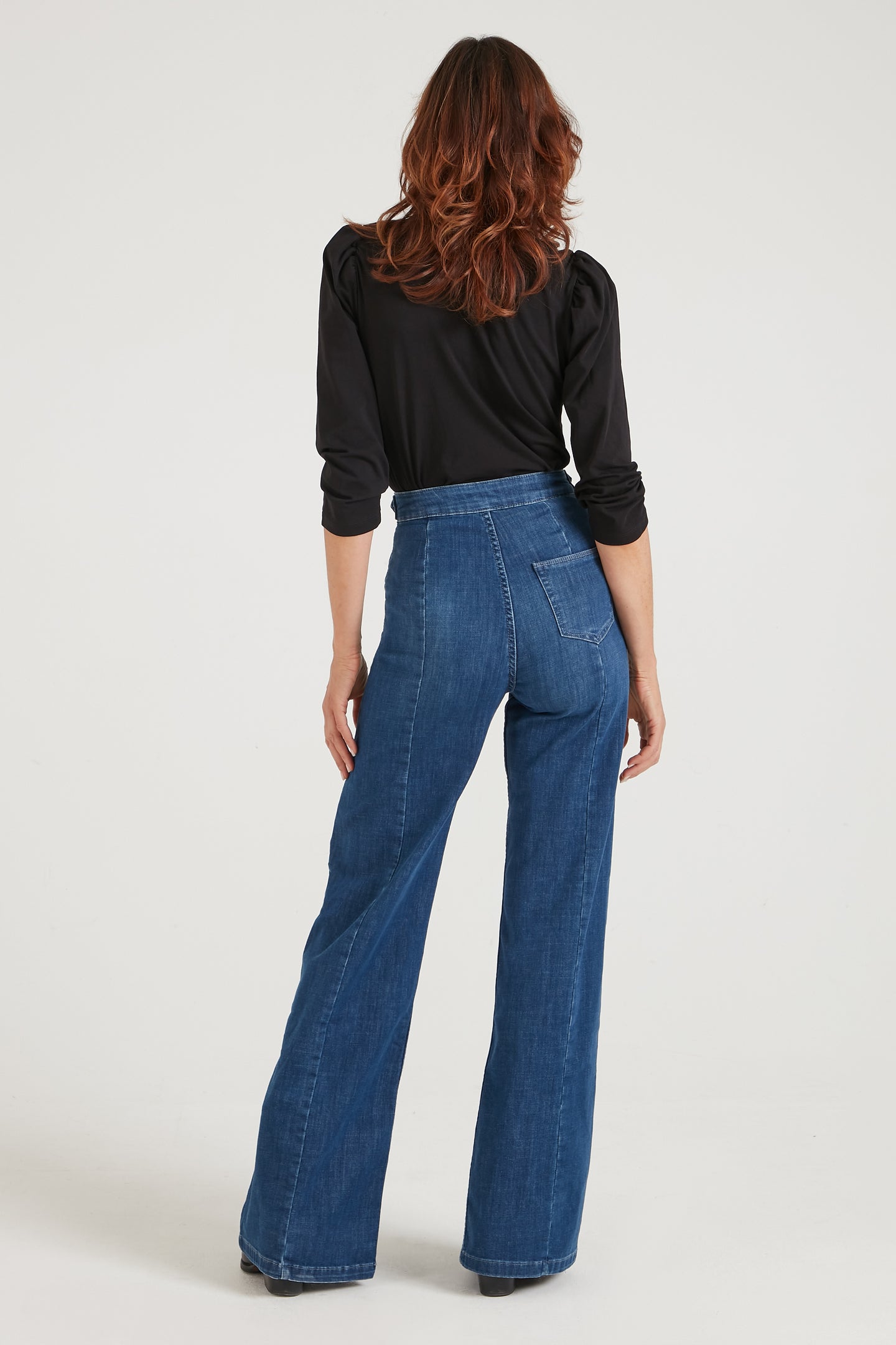 Minnie The High Top Full Length Wide Leg Flared Jeans | Moonlit Morning [Mid Wash Denim]