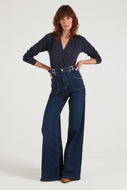 Minnie The High Top Full Length Wide Leg Flared Jeans | Working Girl [Dark Wash Denim]