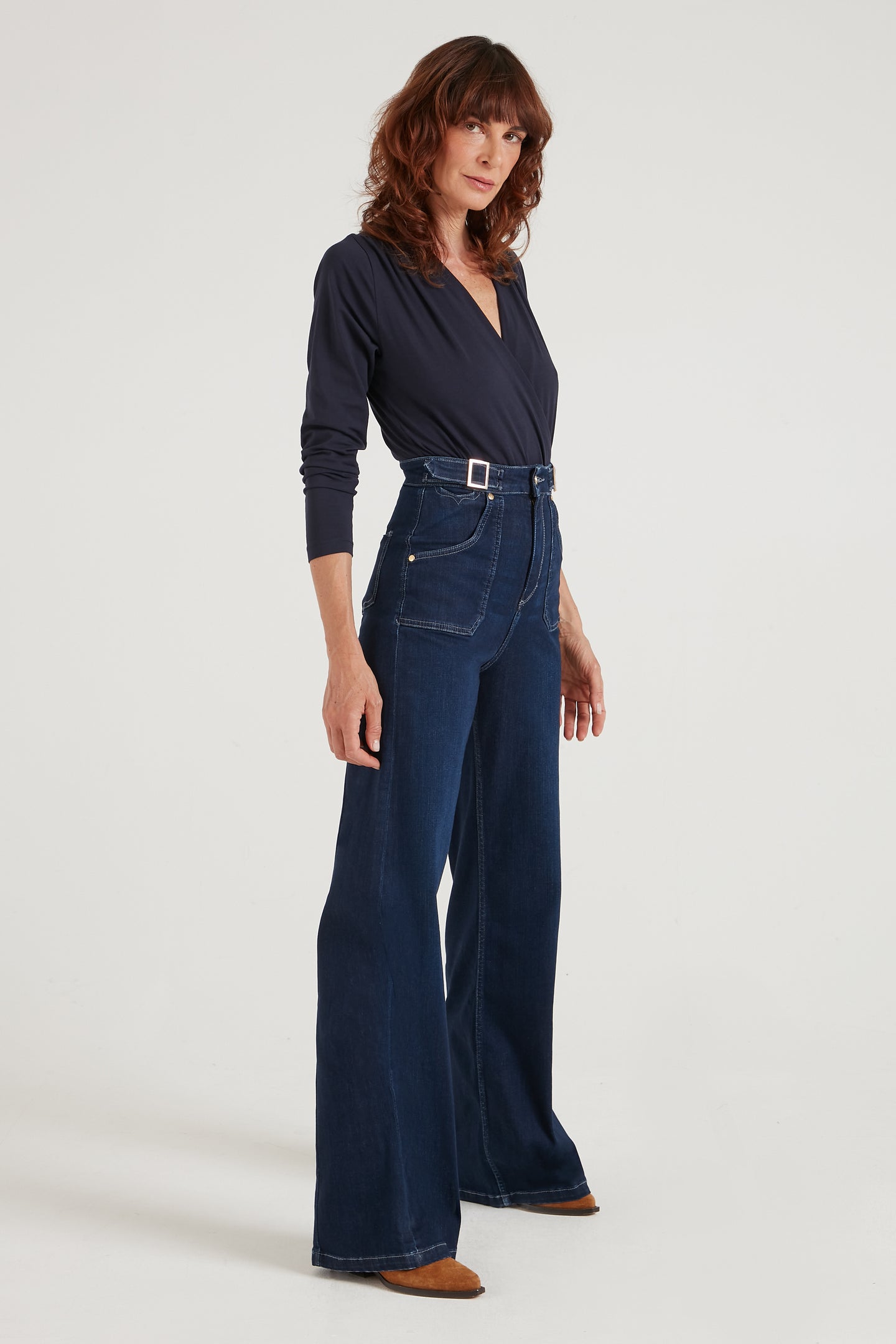 Minnie The Full Length Wide Leg Flared Jeans Dark Wash – Donna Ida