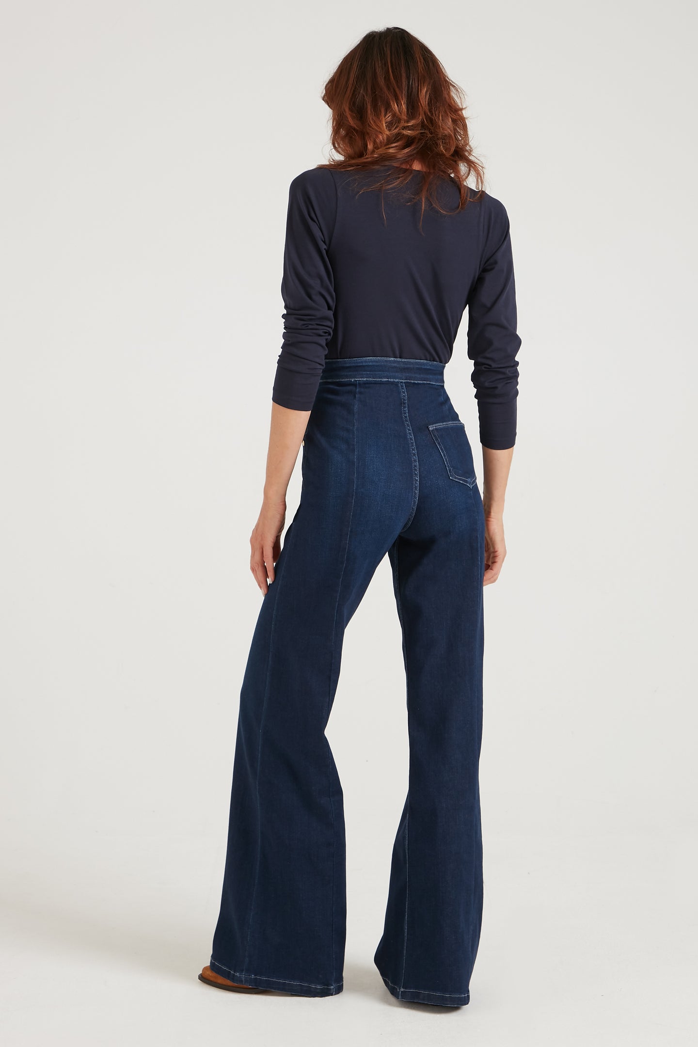 Minnie The High Top Full Length Wide Leg Flared Jeans | Working Girl [Dark Wash Denim]