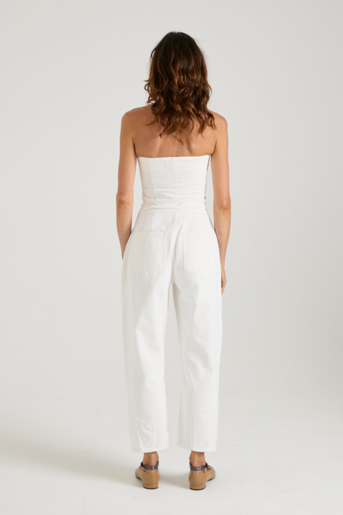 Nell The Strapless Barrel Leg Jumpsuit | Milk [White Denim]