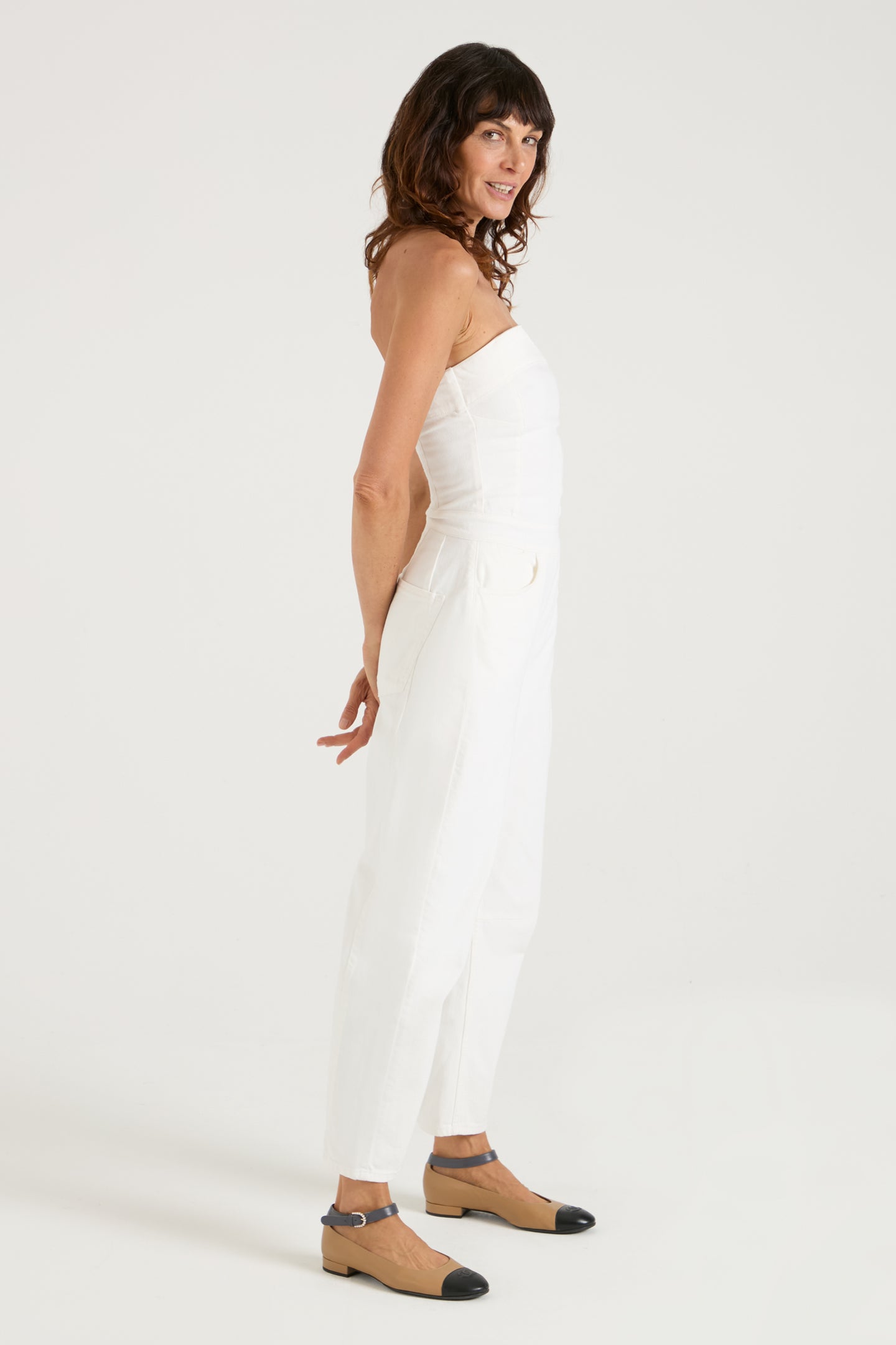 Nell The Strapless Barrel Leg Jumpsuit | Milk [White Denim]