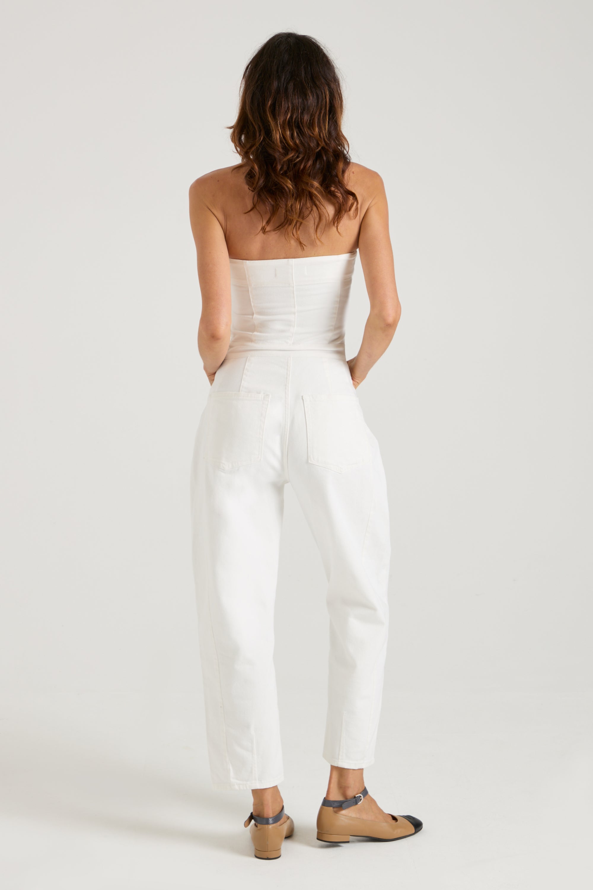 Nell The Strapless Barrel Leg Jumpsuit | Milk [White Denim]