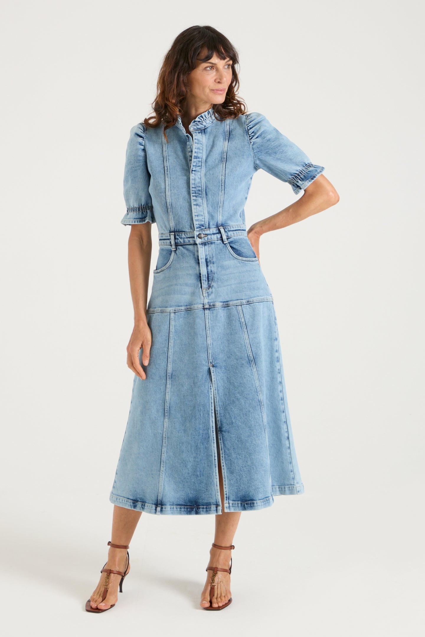 DONNA IDA x FRAN BACON | Ophelia The Ruffle Edge Fitted Denim Dress | New Day [Blue Denim]