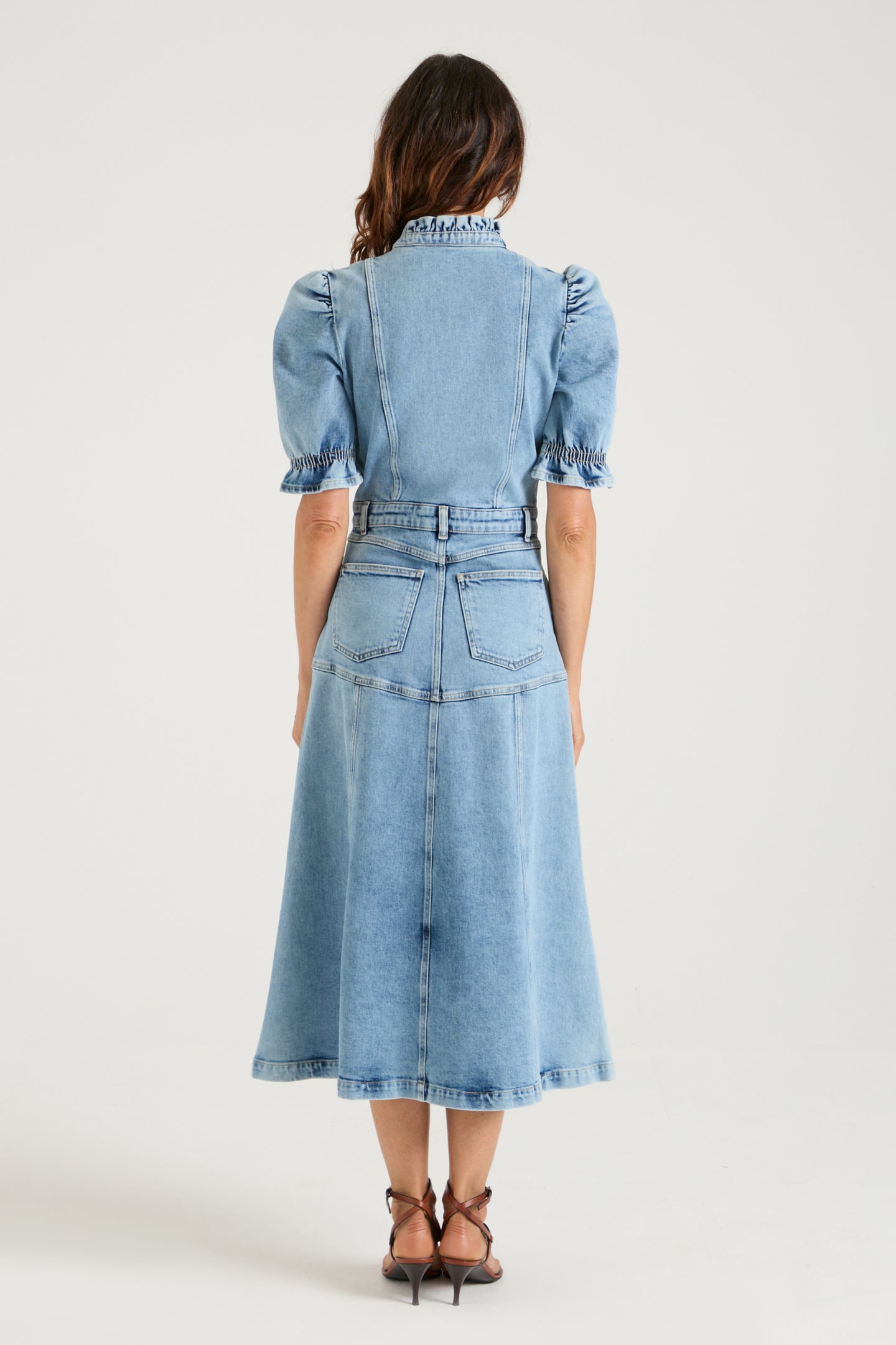DONNA IDA x FRAN BACON | Ophelia The Ruffle Edge Fitted Denim Dress | New Day [Blue Denim]