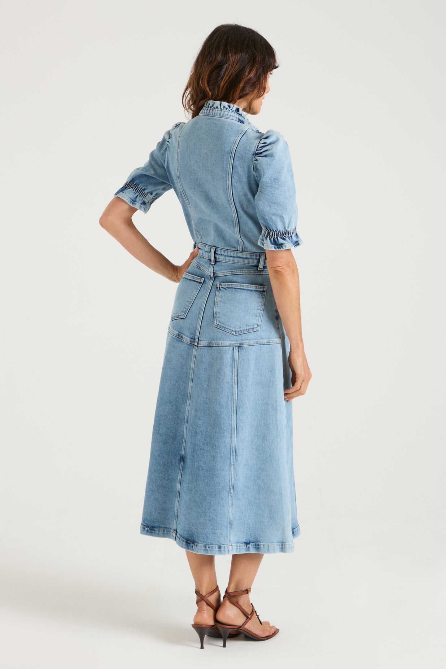 DONNA IDA x FRAN BACON | Ophelia The Ruffle Edge Fitted Denim Dress | New Day [Blue Denim]