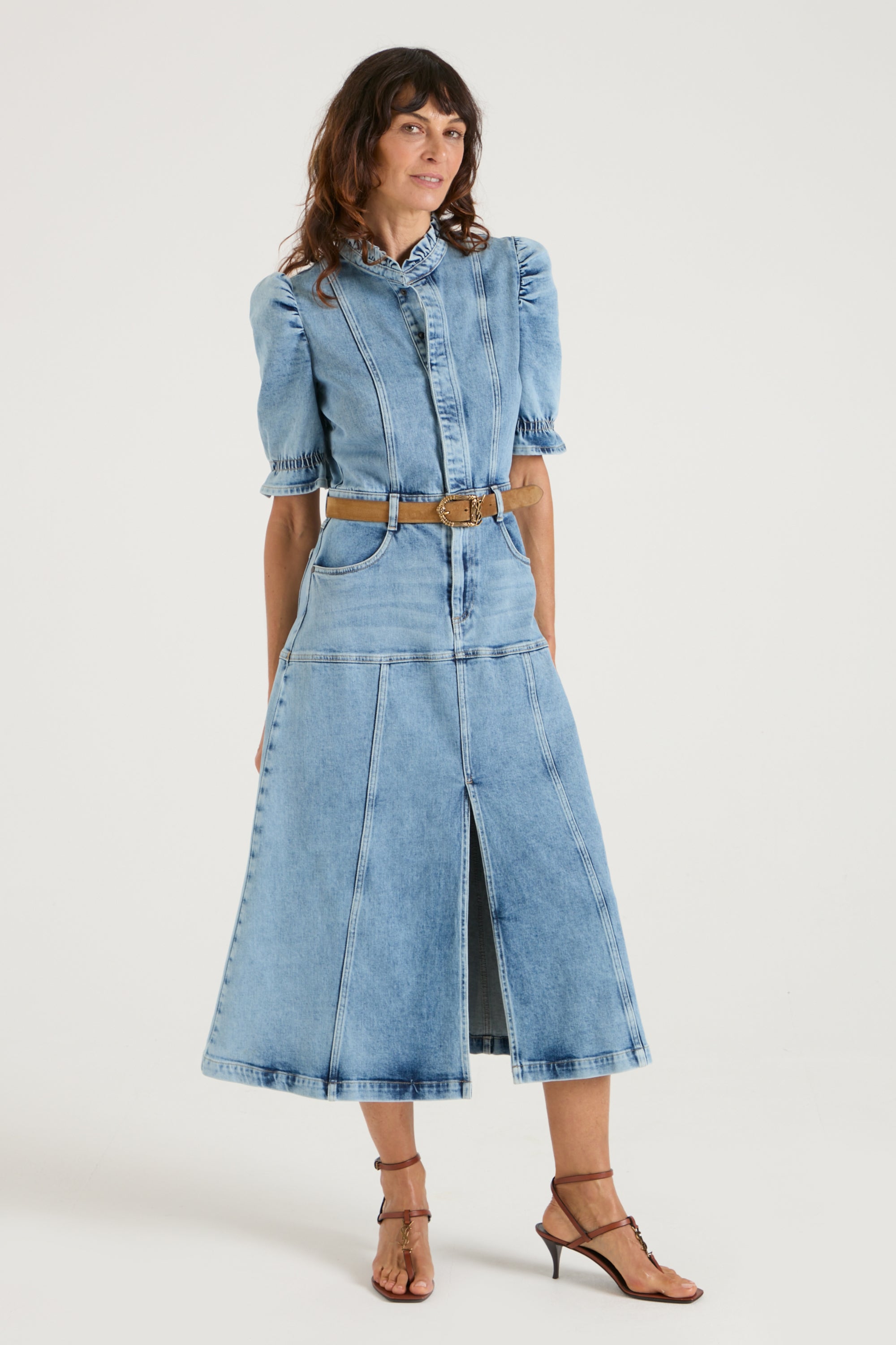 DONNA IDA x FRAN BACON | Ophelia The Ruffle Edge Fitted Denim Dress | New Day [Blue Denim]