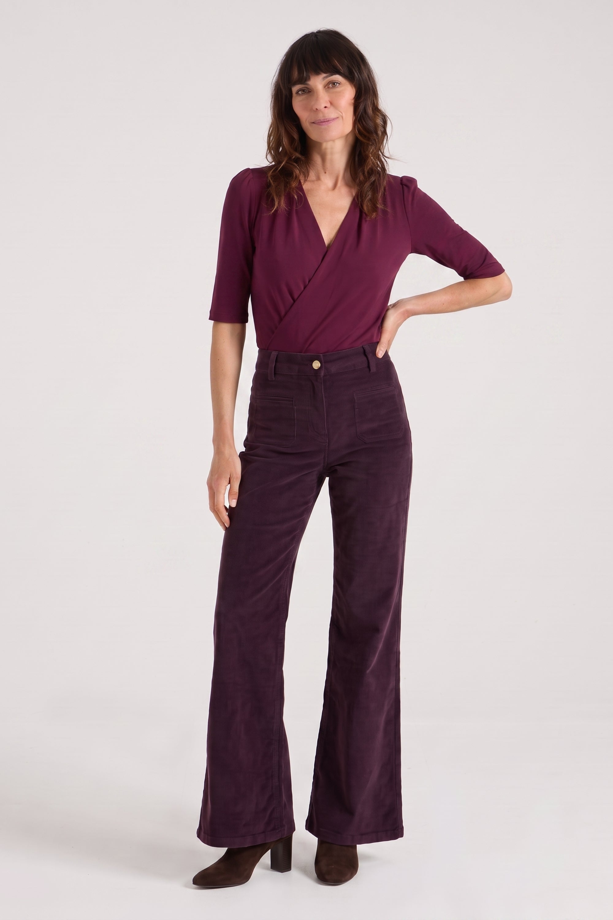 Kate The High Top Patch Pocket Relaxed Wide Leg | The Grape Escape [Burgundy Denim]