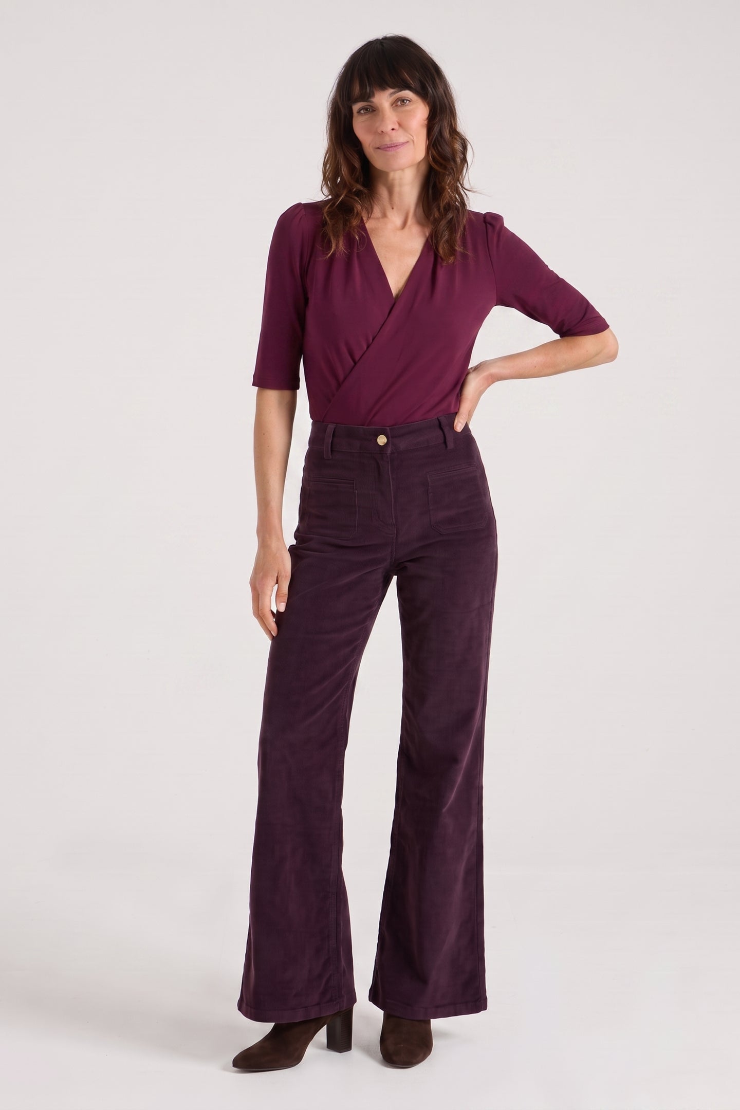Kate The High Top Patch Pocket Relaxed Wide Leg | The Grape Escape [Burgundy Denim]