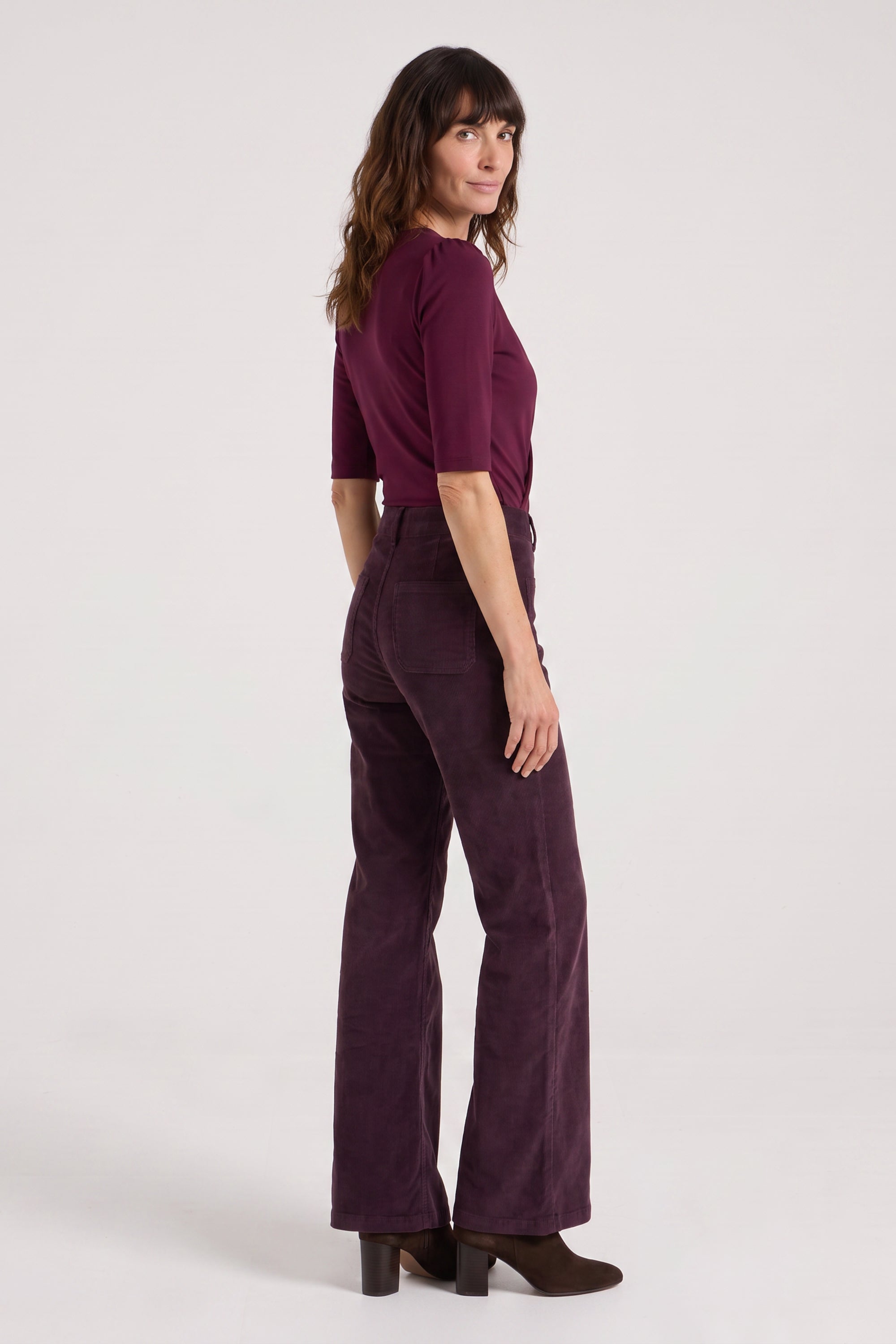Kate The High Top Patch Pocket Relaxed Wide Leg | The Grape Escape [Burgundy Denim]