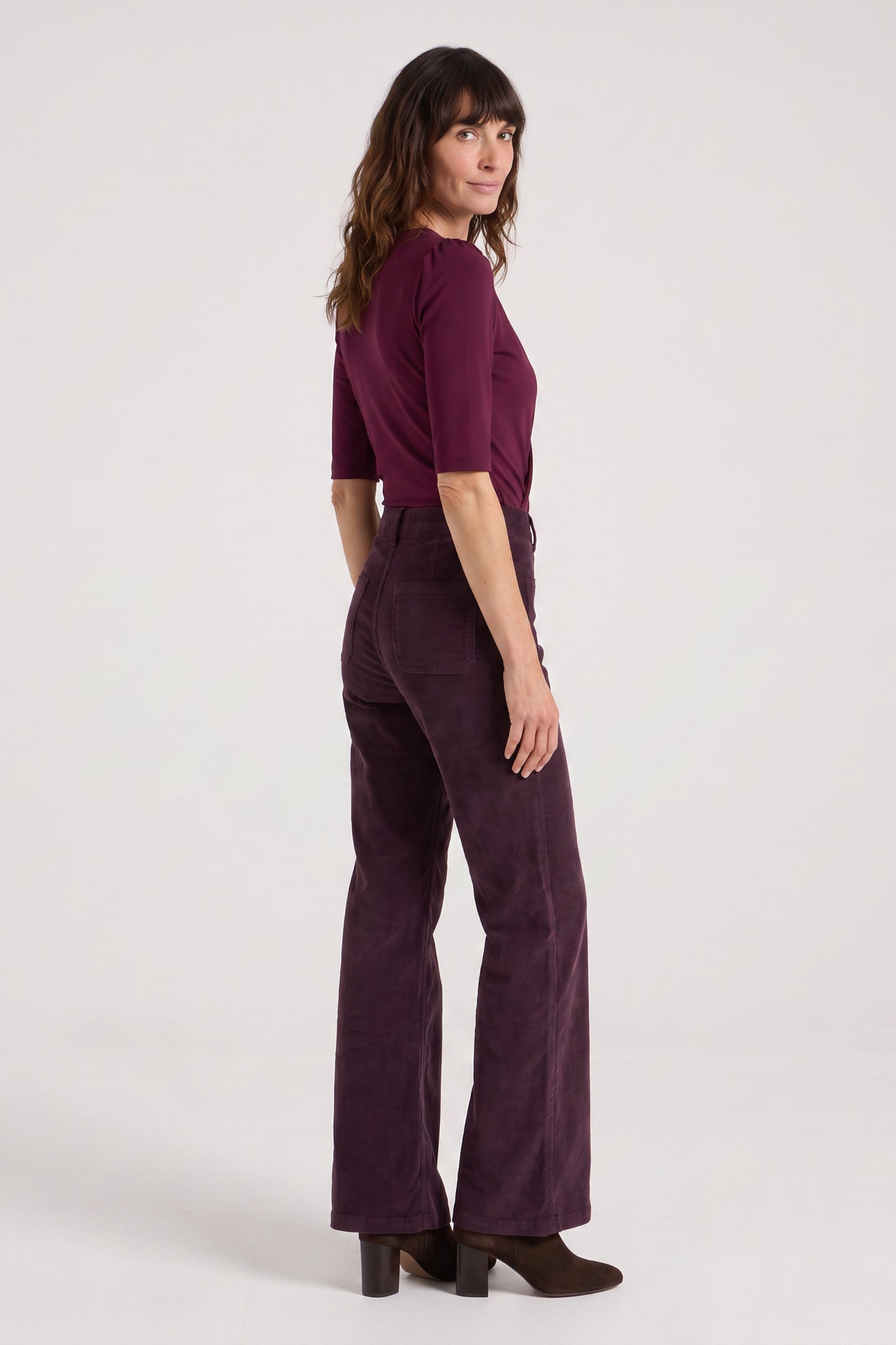 Kate The High Top Patch Pocket Relaxed Wide Leg | The Grape Escape [Burgundy Denim]