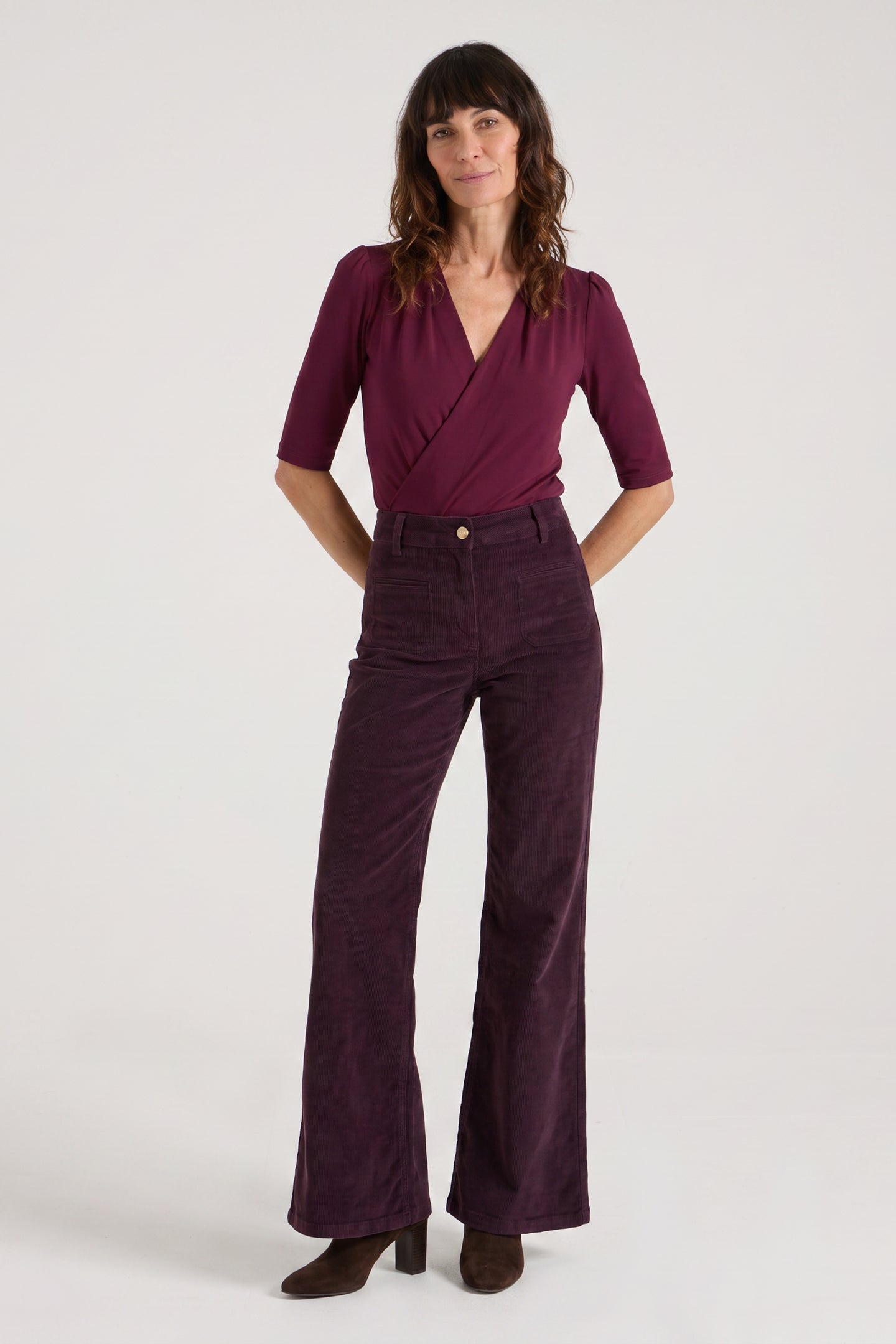 Kate The High Top Patch Pocket Relaxed Wide Leg | The Grape Escape [Burgundy Denim]
