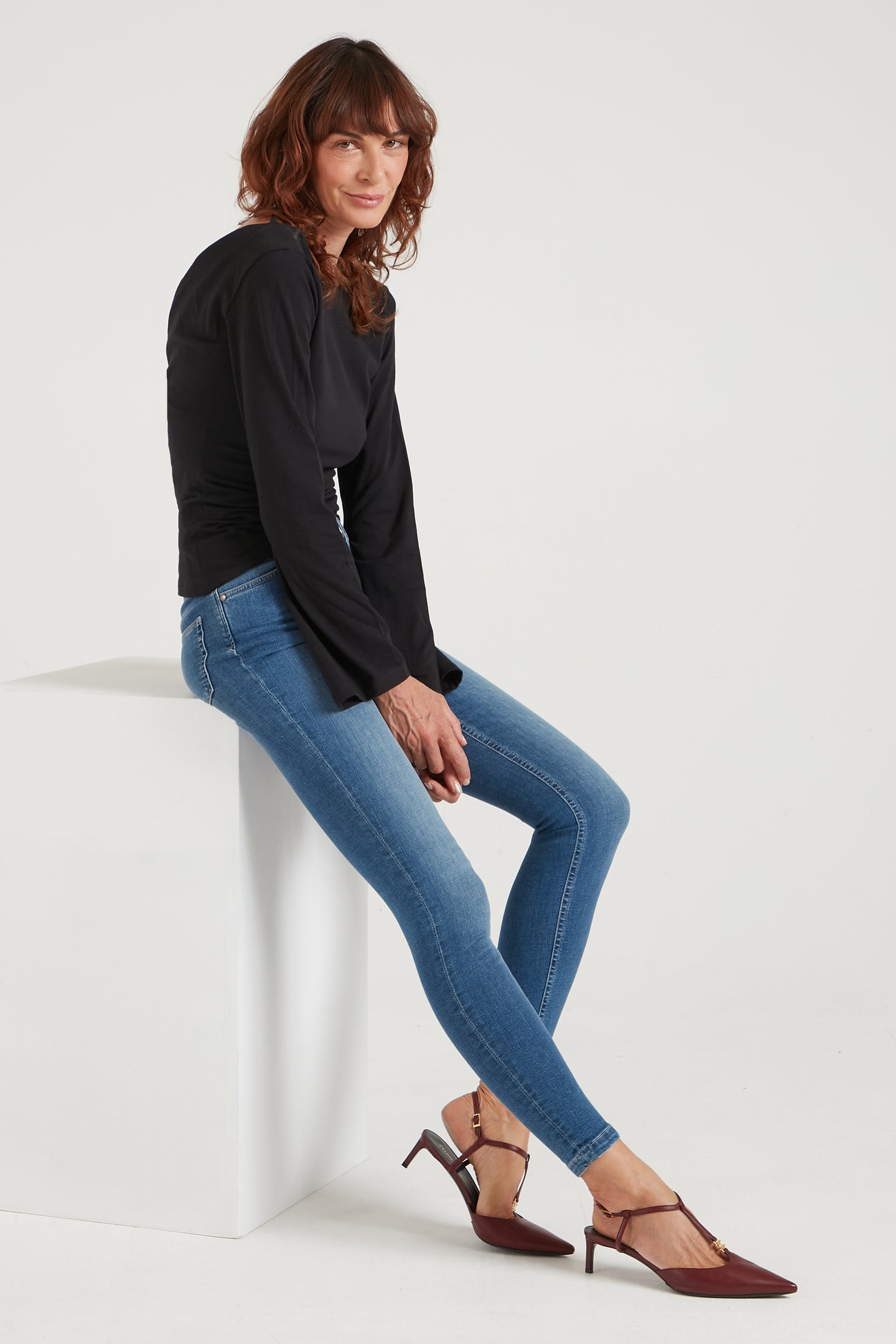 Rizzo The High Waisted Ankle Skinny Jeans Blue Denim – Donna Ida