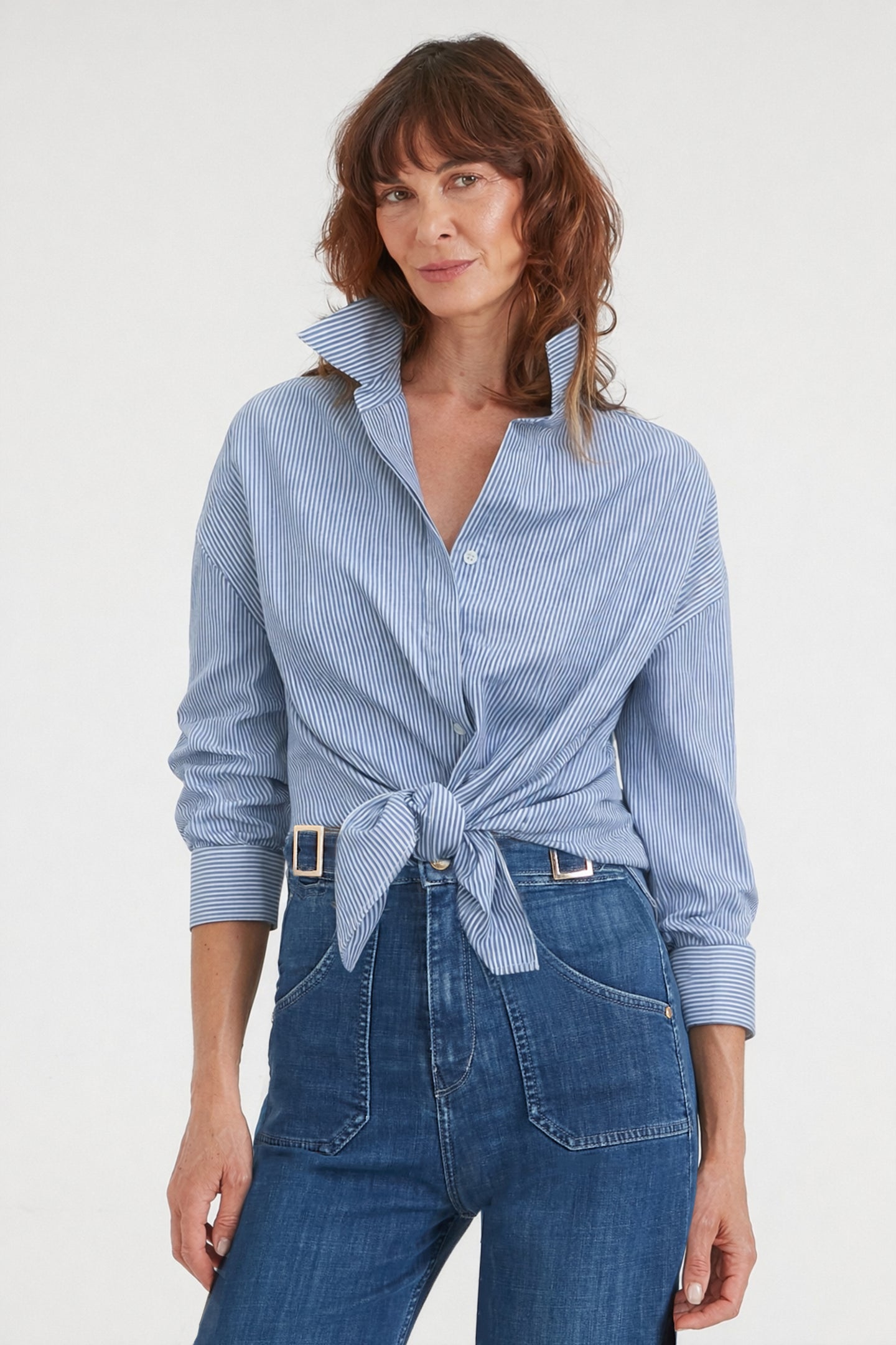 The Miryam Shirt | Faded Navy Pinstripe