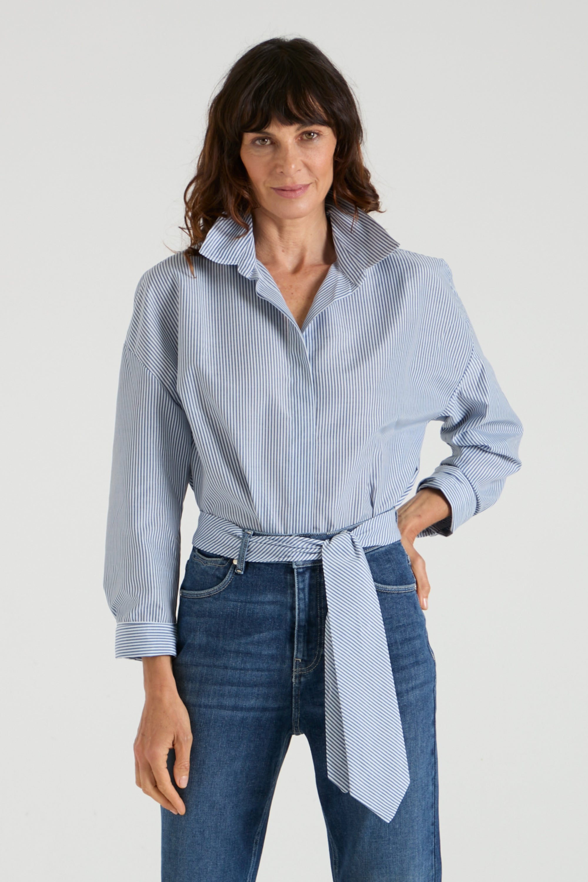 The Miryam Shirt | Faded Navy Pinstripe [Blue]