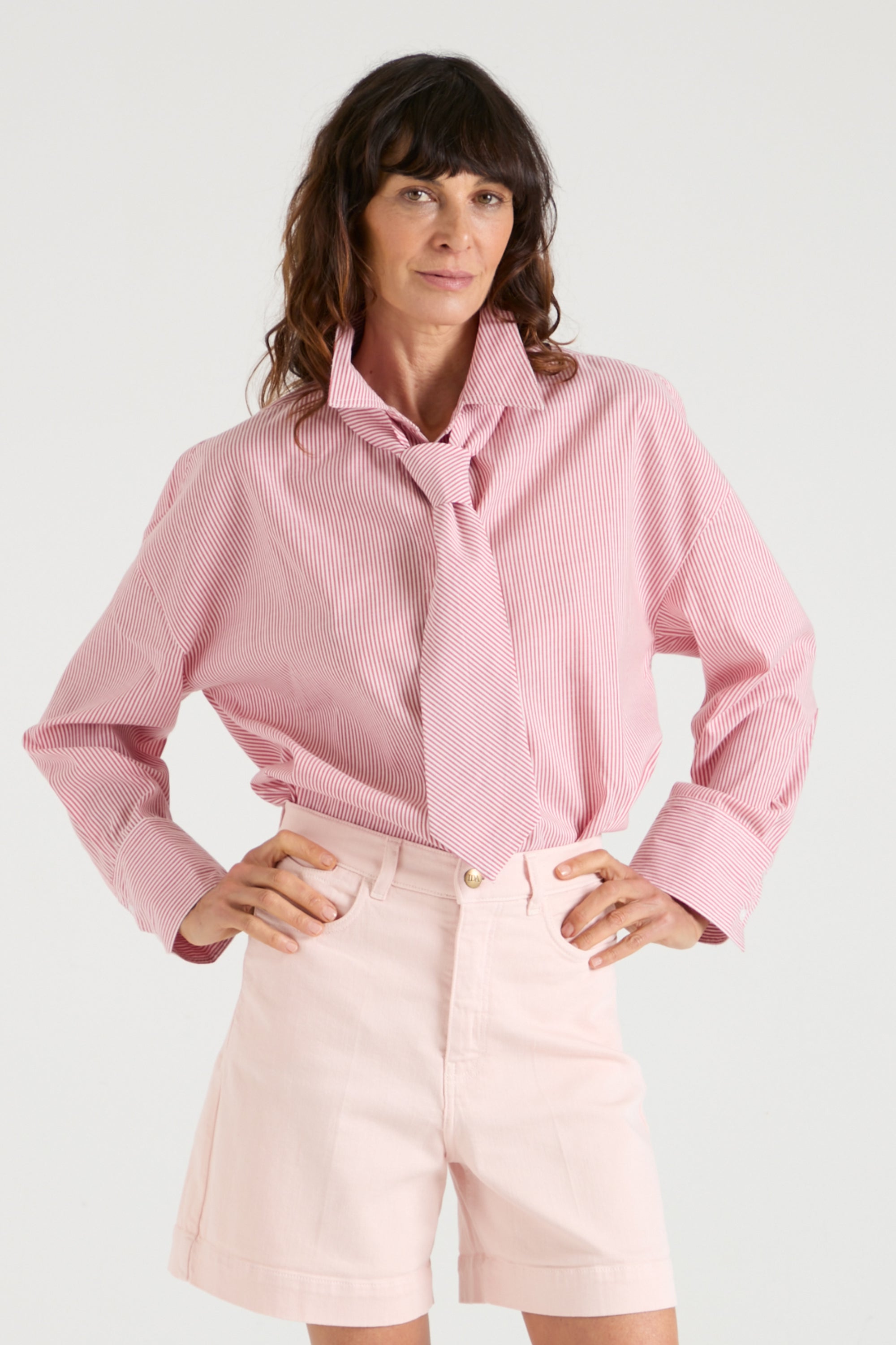 The Miryam Shirt | Rusty Red Pinstripe [Red]