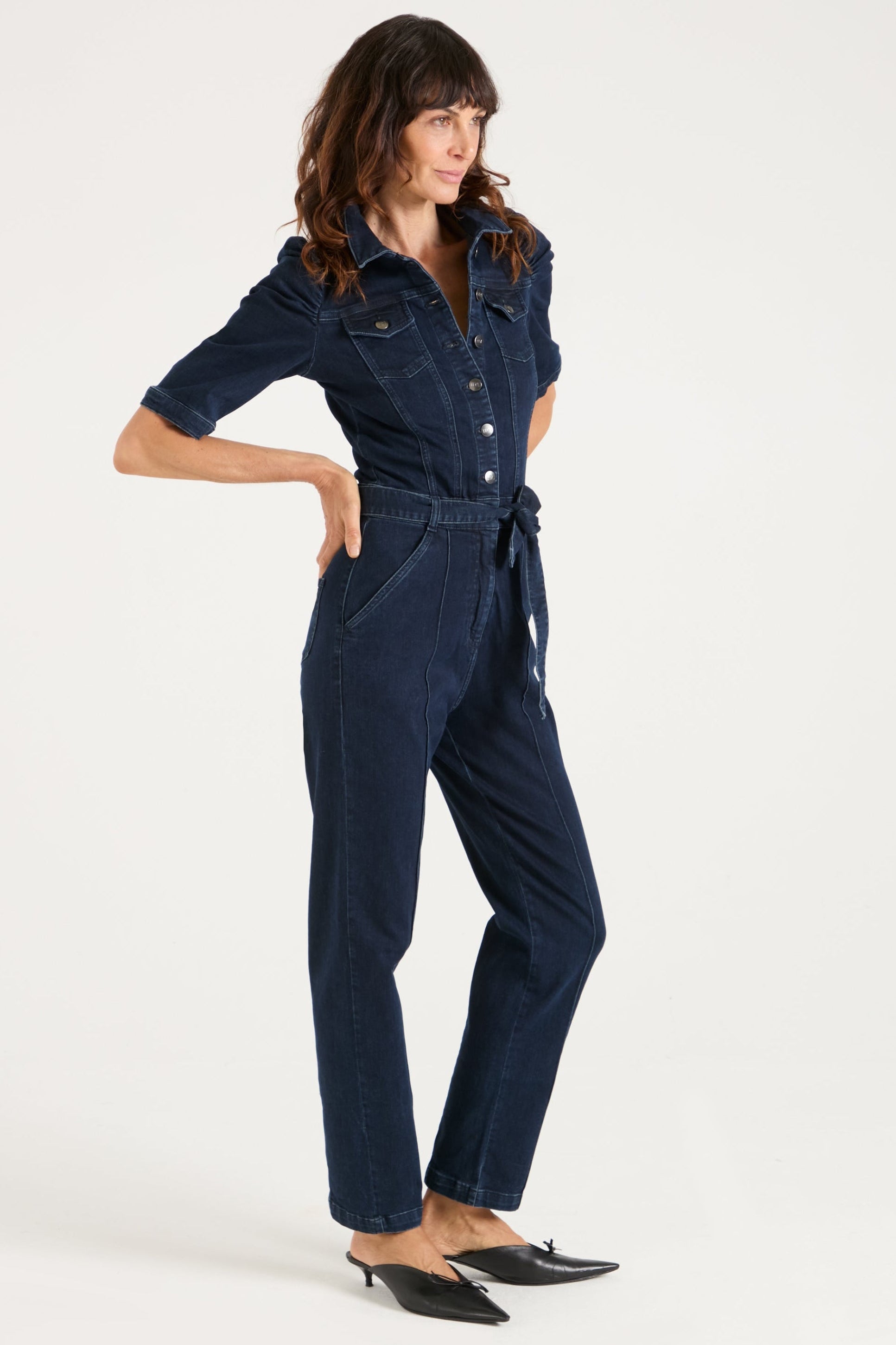 Sophie The Nipped In Tailored Jumpsuit In Extra Body Length | Got The Blues Baby [Blue Denim]
