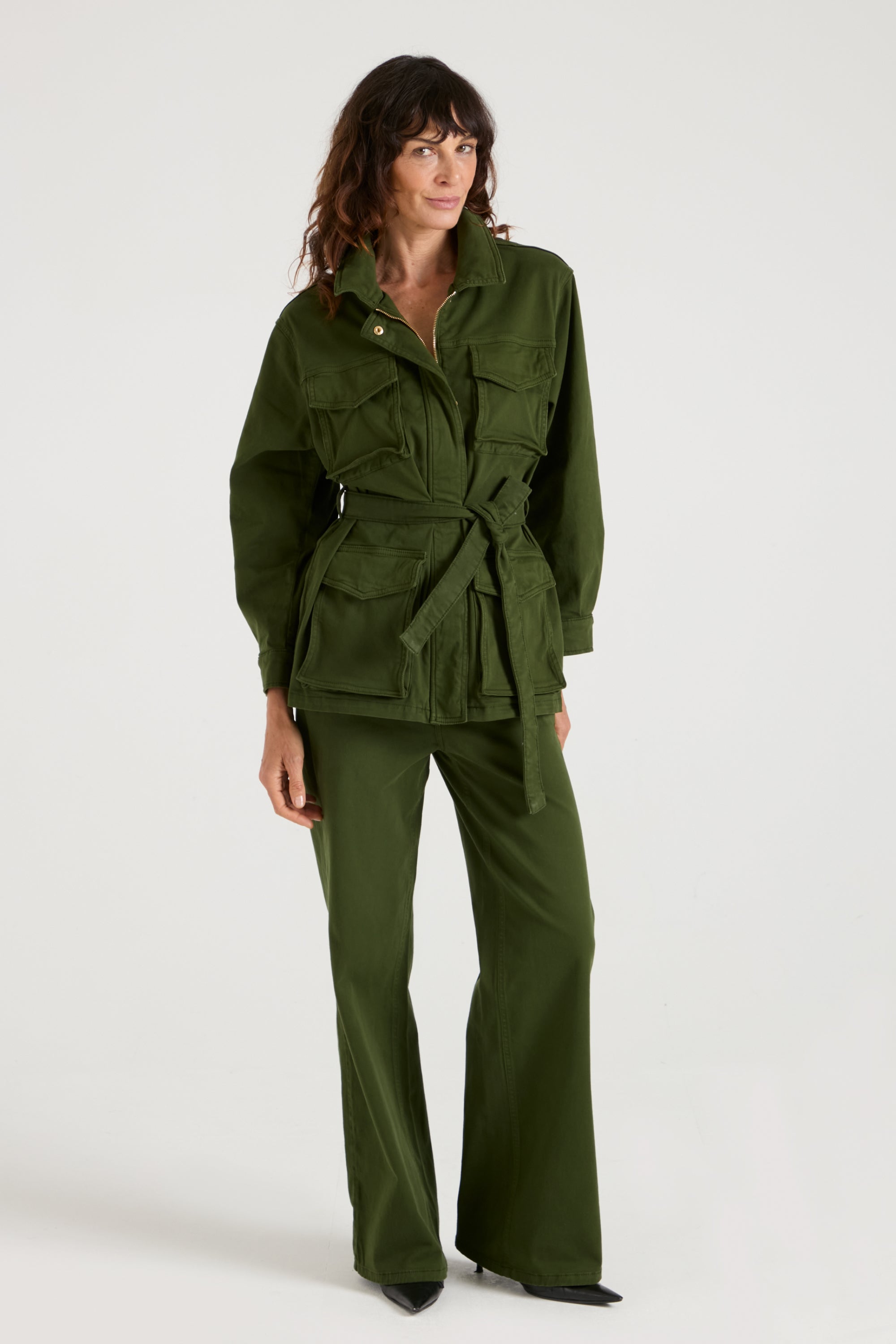 Kate The High Top Patch Pocket Relaxed Wide Leg | Deep Olive [Green Denim]