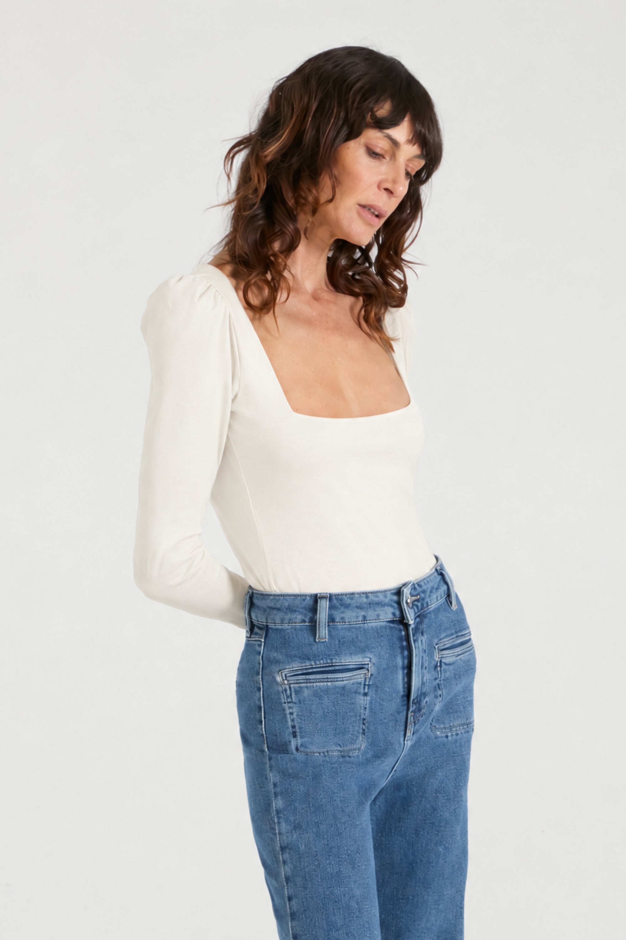 The Elspeth Top The Square Neck Puff Tee | Milk [White]