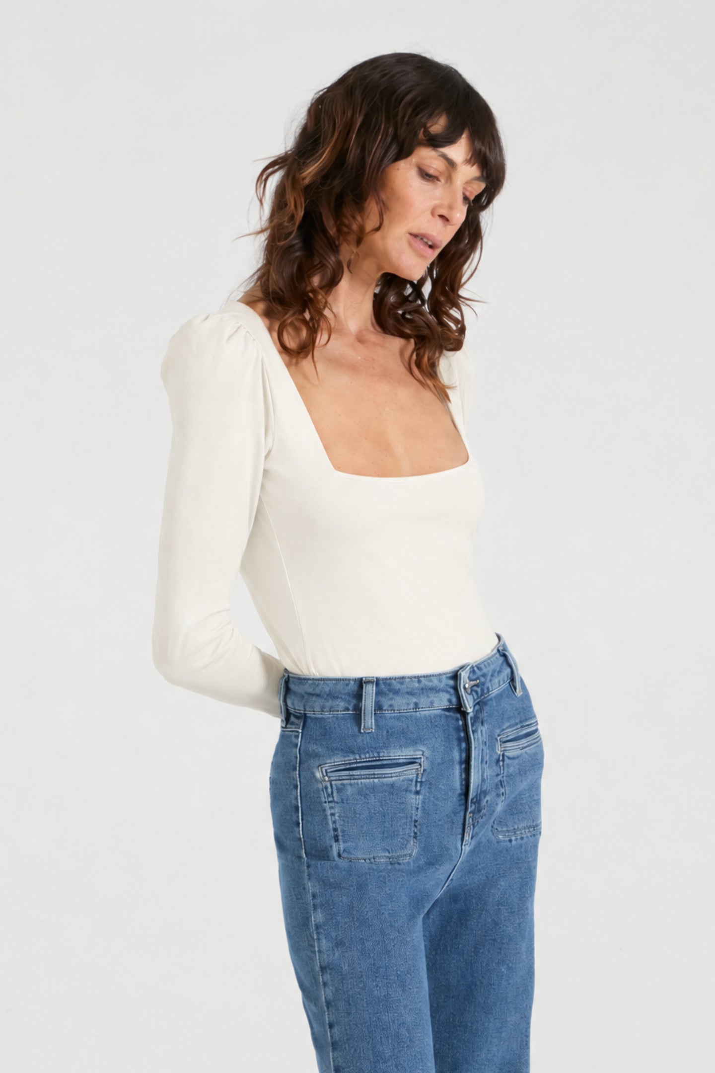 The Elspeth Top The Square Neck Puff Tee | Milk [White]