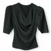 Fiona The Puff Sleeve Cowl Neck Tee | Deep Forest [Dark Green]