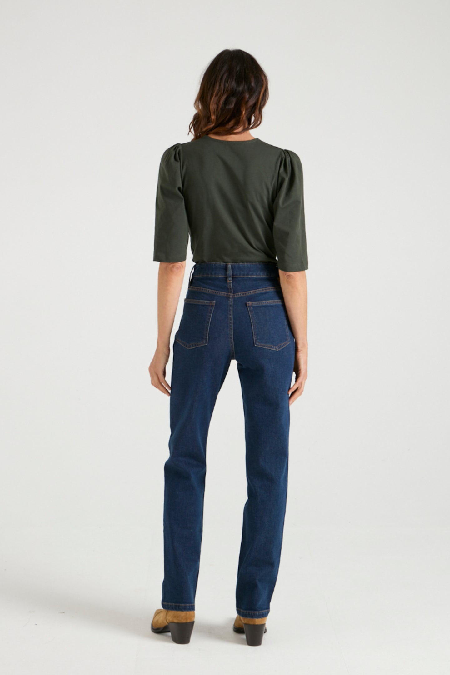 Fiona The Puff Sleeve Cowl Neck Tee | Deep Forest [Dark Green]