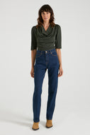 The Fiona Tee The Puff Sleeve Cowl Neck Tee | Forest [Dark Green]