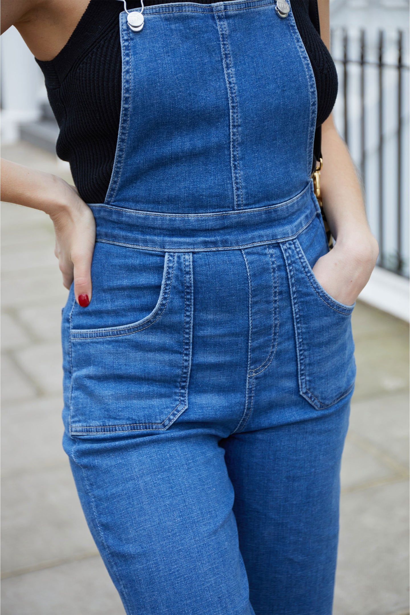 womens denim dungarees wide leg blue heather