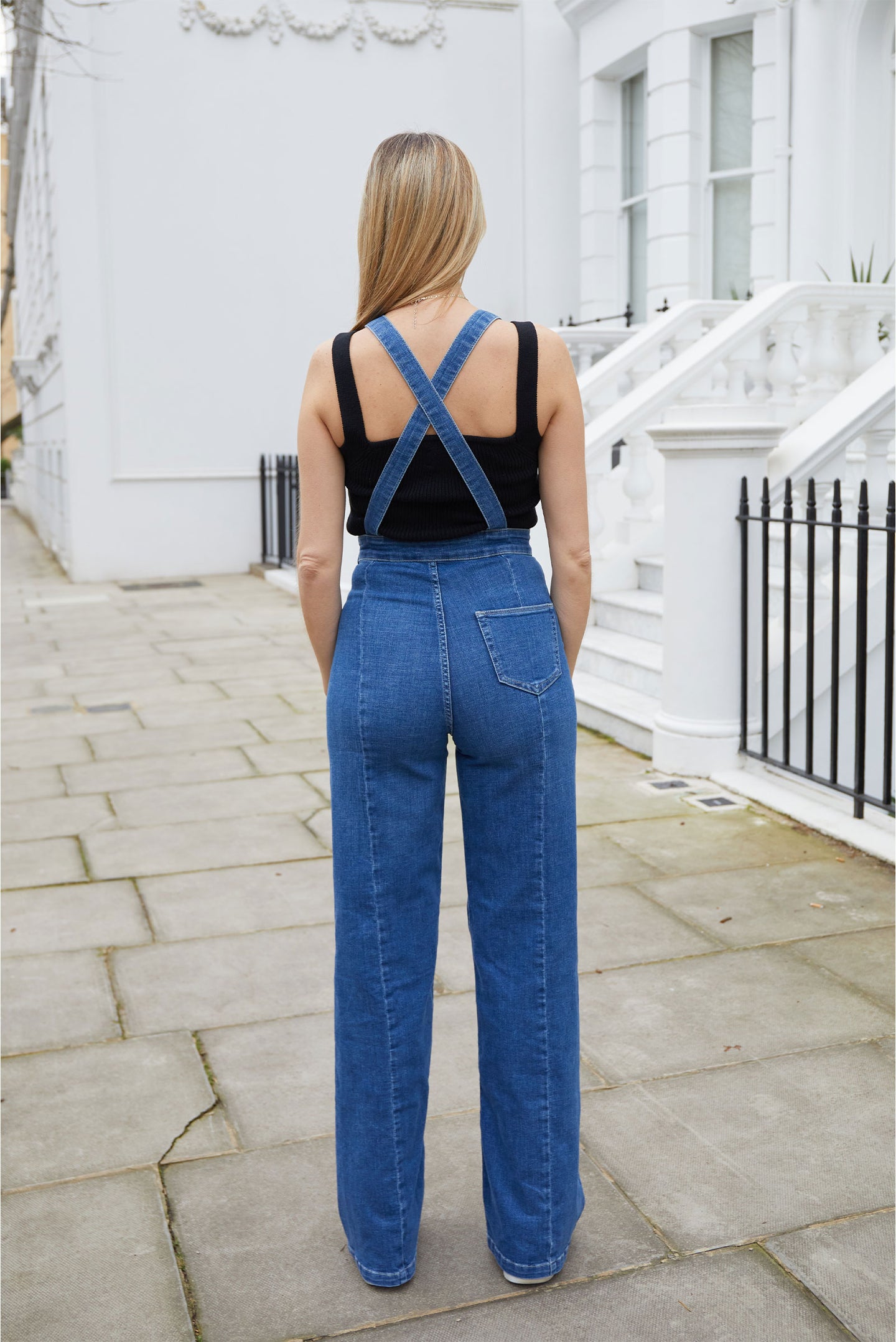 womens denim dungarees wide leg blue heather