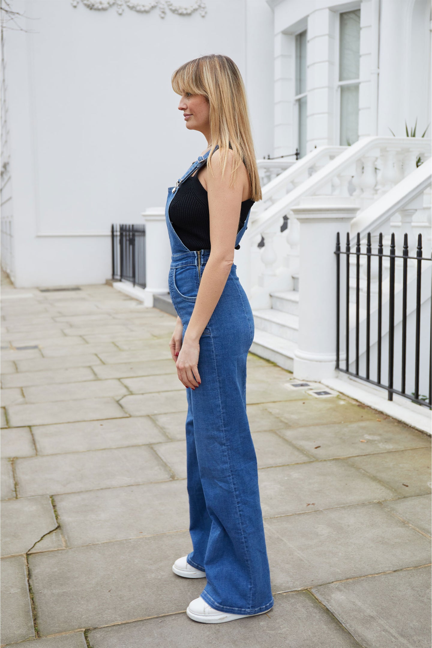 womens denim dungarees wide leg blue heather