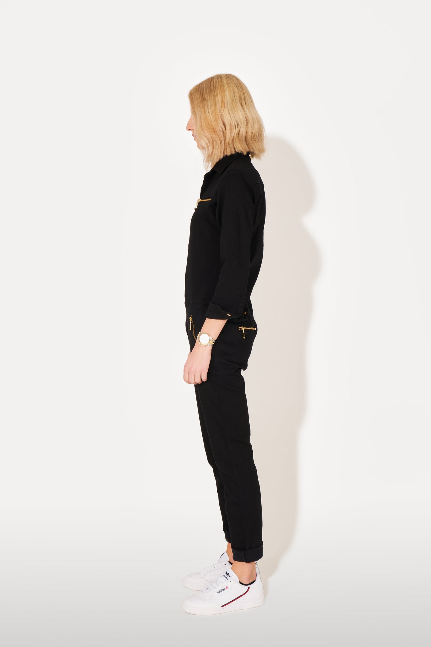 Dolly The Flight Suit Black Denim Zip Up Jumpsuit Donna Ida