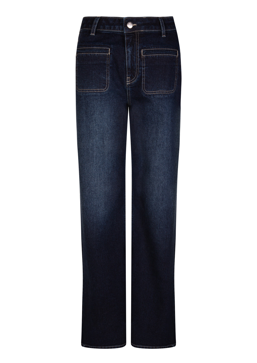 dark blue wash denim wide leg jeans high waisted patch pocket kate