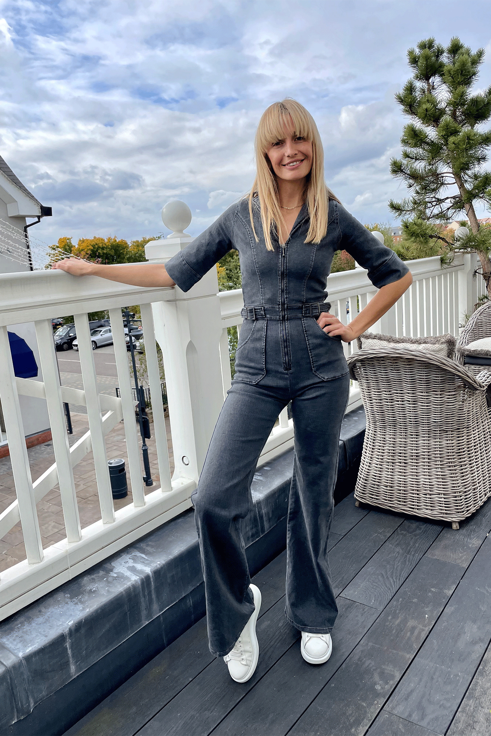 Cassandra The Organic Denim Flared Jumpsuit | The Last Embers [Charcoal Grey]